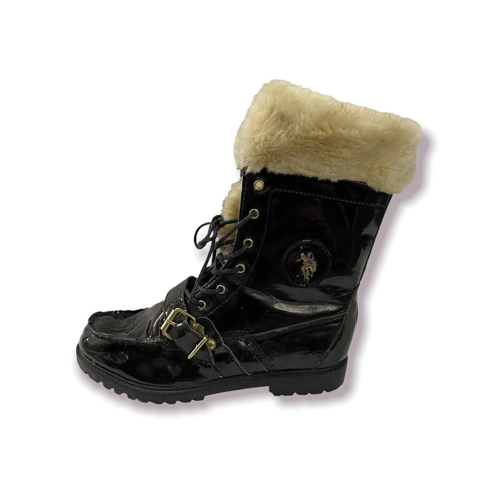 US Polo Assn Madison Black And Cream Faux Fur Lined Boots - Picture 1 of 10